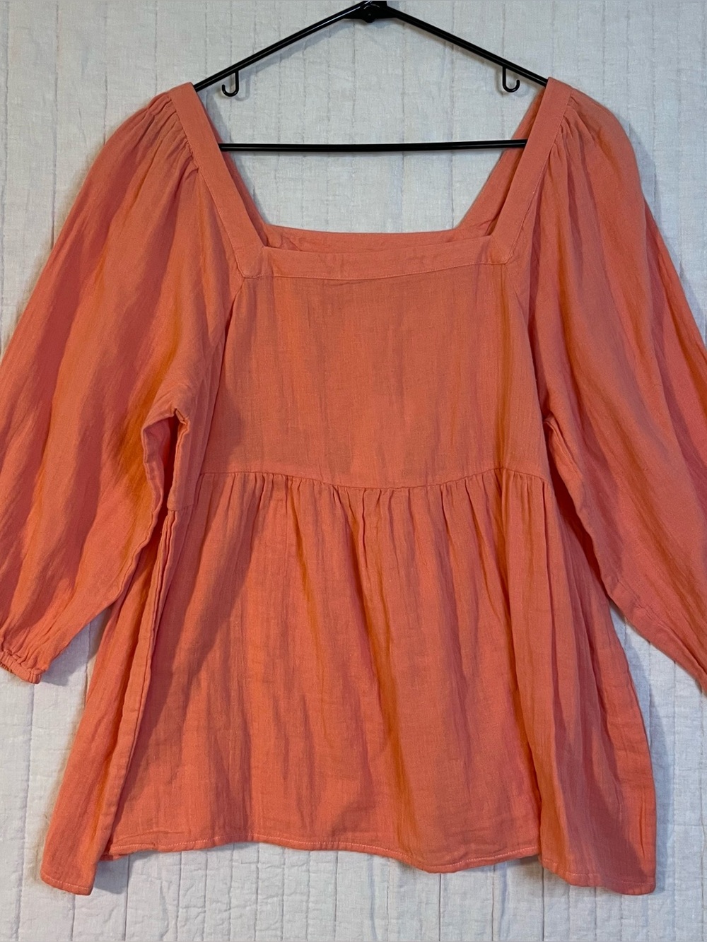 NWT Mud Pie Womens Square Neck Peasant Top - Coral